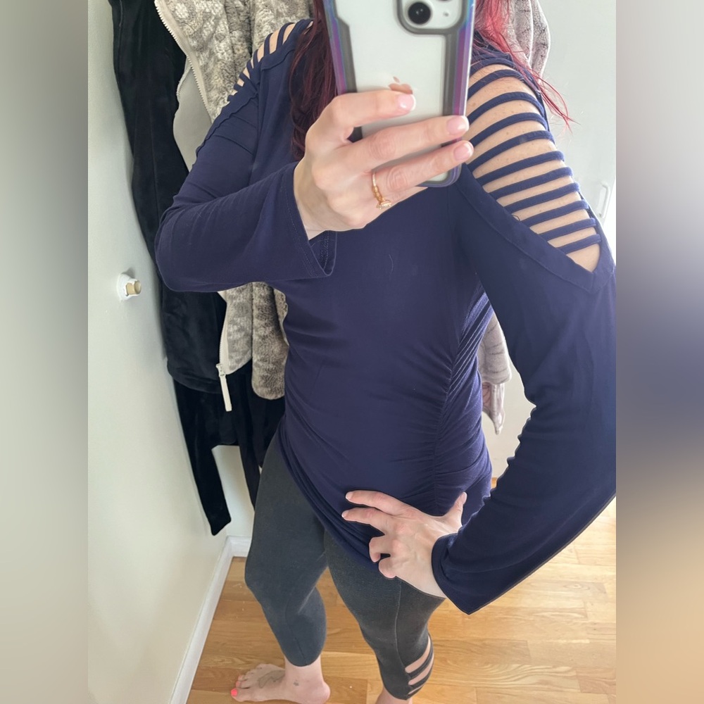 Navy Long Sleeve Ruched Tunic - Picture 3 of 4